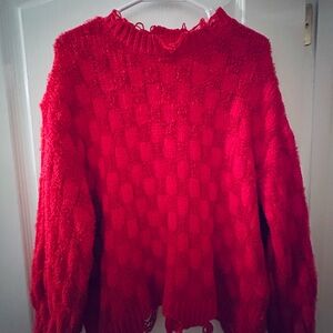 POL Vibrant Red Textured Sweater